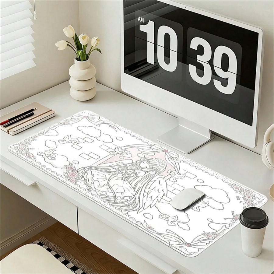 Leather Desk Pad - 가죽 마우스 패드, 천사 소녀가 있는